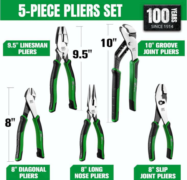 5PC Pliers Set w/ EVA Tray: Long Nose, Linesman, Slip & Groove Joint gallery