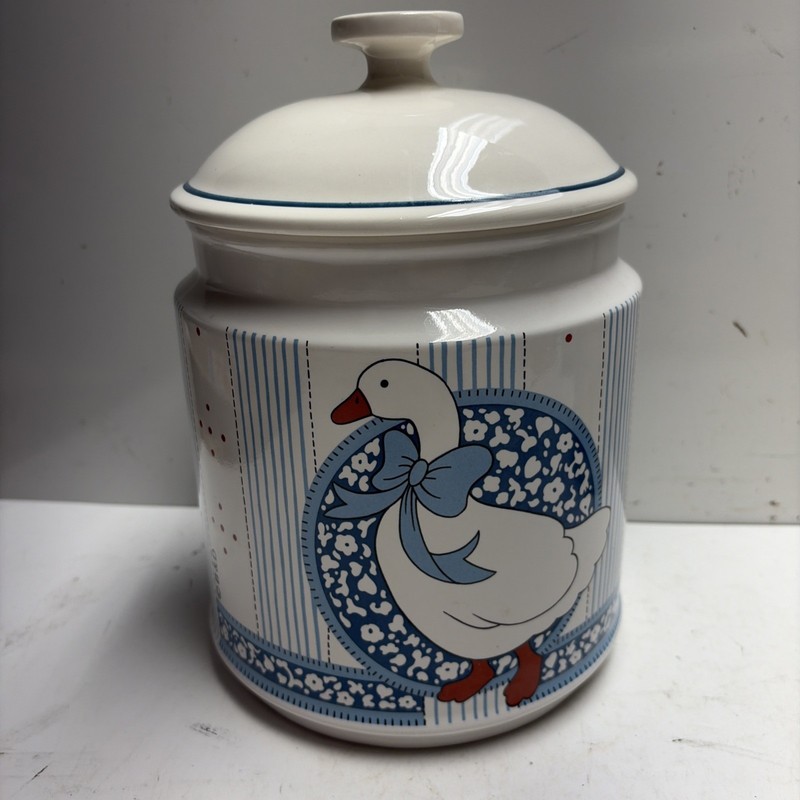2pc Ceramic Goose Canister Set w/ Lids White/Blue 1.5L Country Kitchen gallery