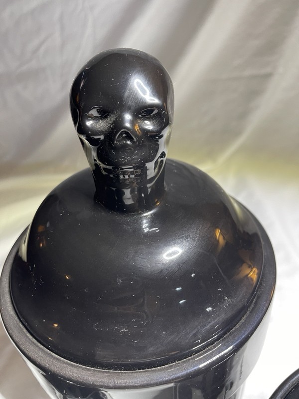 Dolls Home dripped Skull Ceramic Jar Set, Black White Stripe 3pc gallery