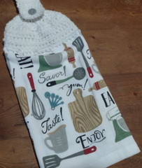Crochet Top “Utensils” Hanging Kitchen Dish Towel (full towel)