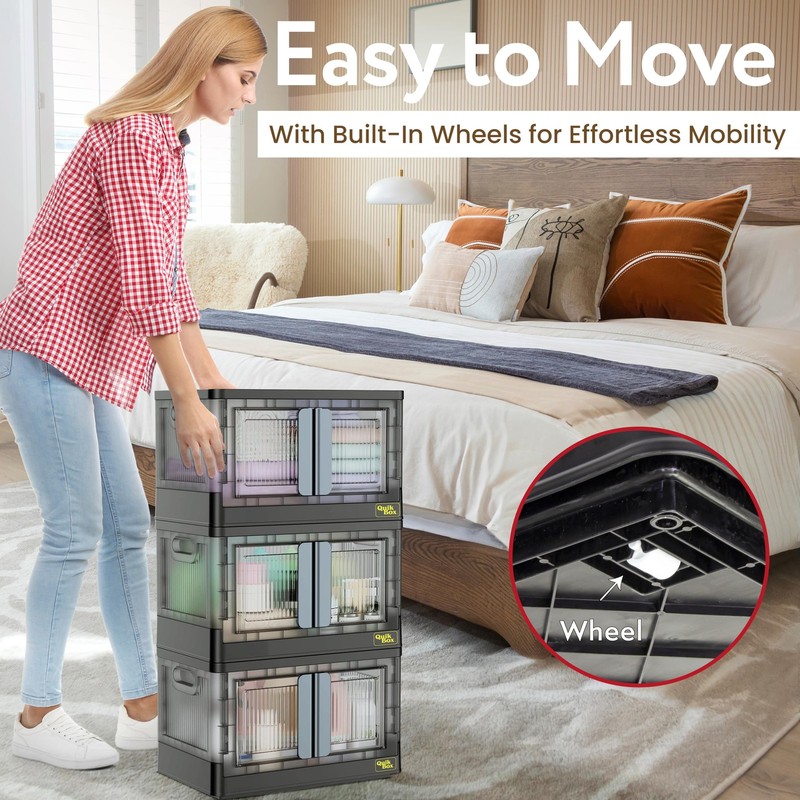 Quik - 8.5 Gallon 3-Pack Stackable Storage Bins with Doors & Wheels - Collaps... gallery