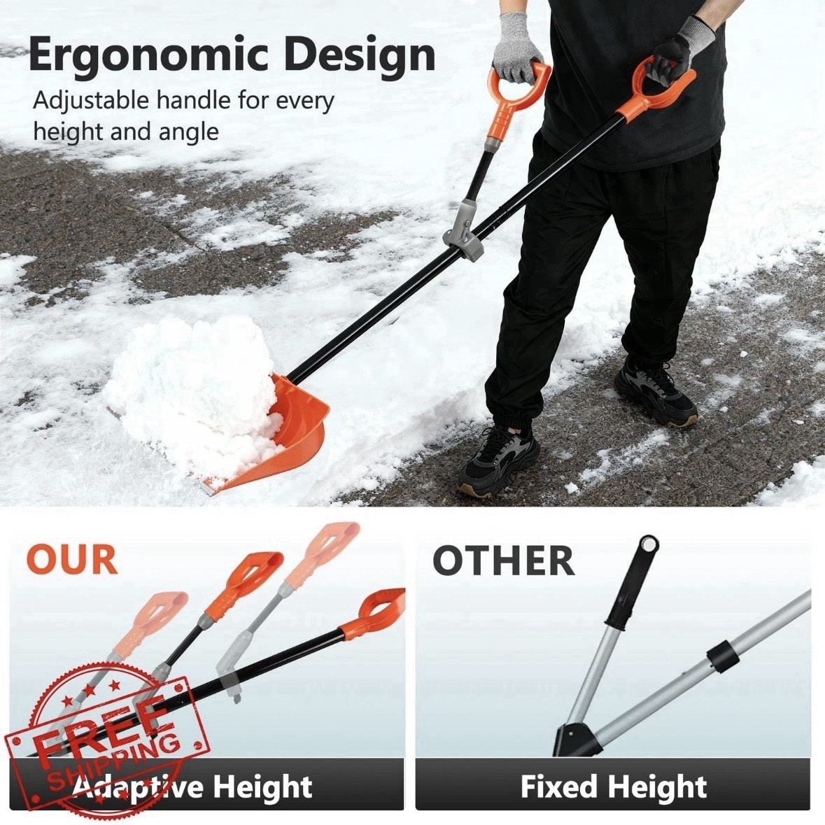 ORIENTOOLS 17'' Snow Shovel for Car Driveway with D-Grip Handle and Durable Edge gallery