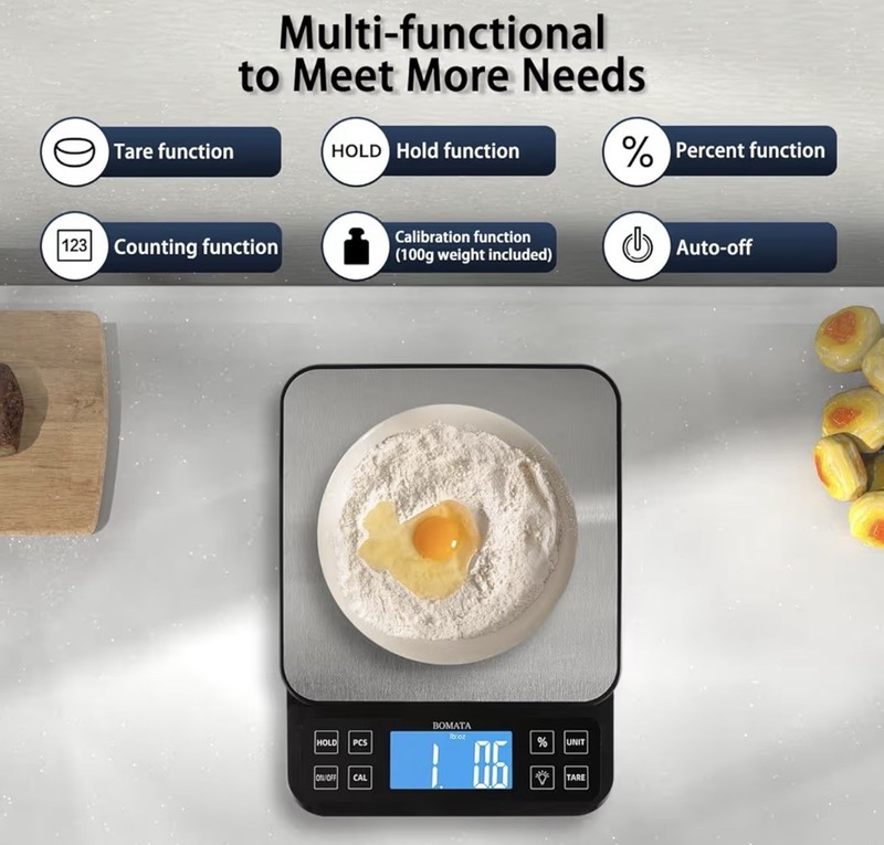 BOMATA B613 Digital Kitchen Scale Stainless Steel Platform Backlit Tare USB gallery