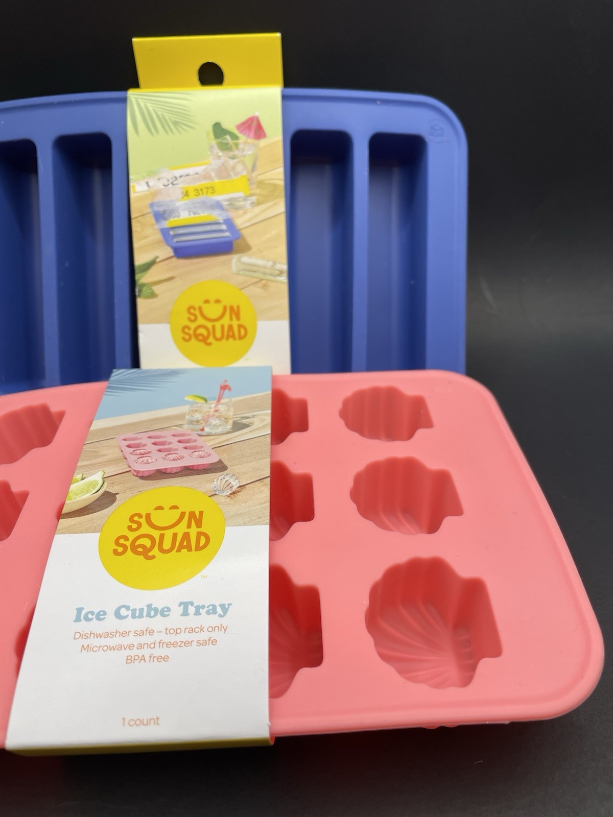 Sun Squad Rectangle & Shell Cube Ice MoldsSilicone Tray Blue & Pink gallery