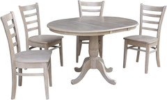 36″ Round Wood Dining Table Set with 4 Emily Chairs in Washed Graytaupe