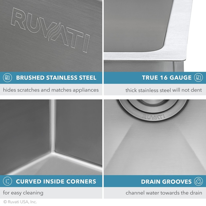 Ruvati 32" Undermount 16 Gauge Rounded Corners Kitchen Sink Single Bowl- RVH7400 gallery