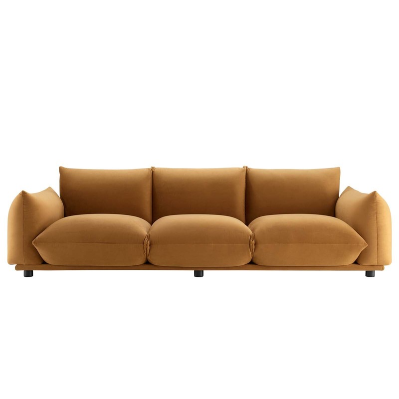 Modway Copious Plush Performance Velvet Sofa in Cognac gallery
