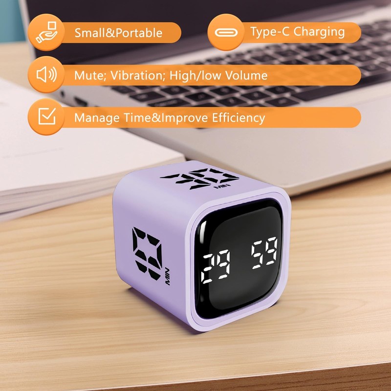 GuDoQi Multi-Function Cube Timer, 5/10/30/60 Min & Custom Count Down, Purple gallery