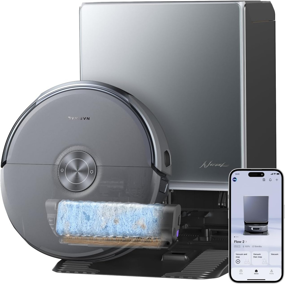 Flow 2 Robot Vacuum and Mop Combo, 31,000Pa Suction, Flowwash Self-Cleaning Mop,