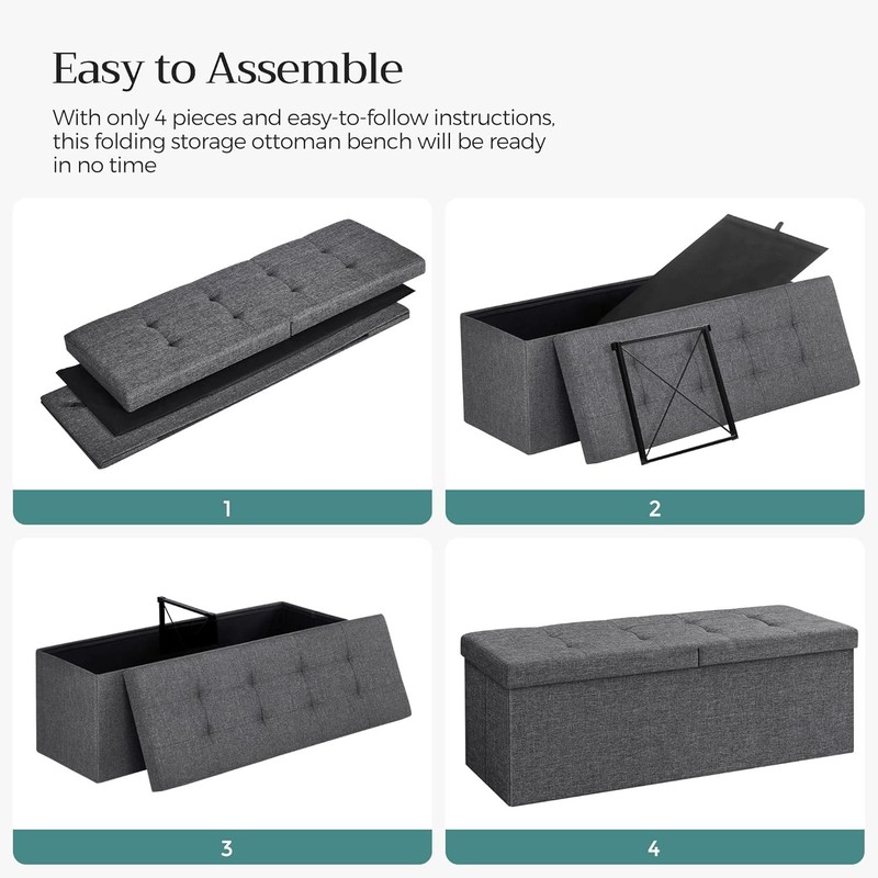 43 Inch Foldable Storage Ottoman with Flipping Lid 660 lb Capacity Dark Gray gallery
