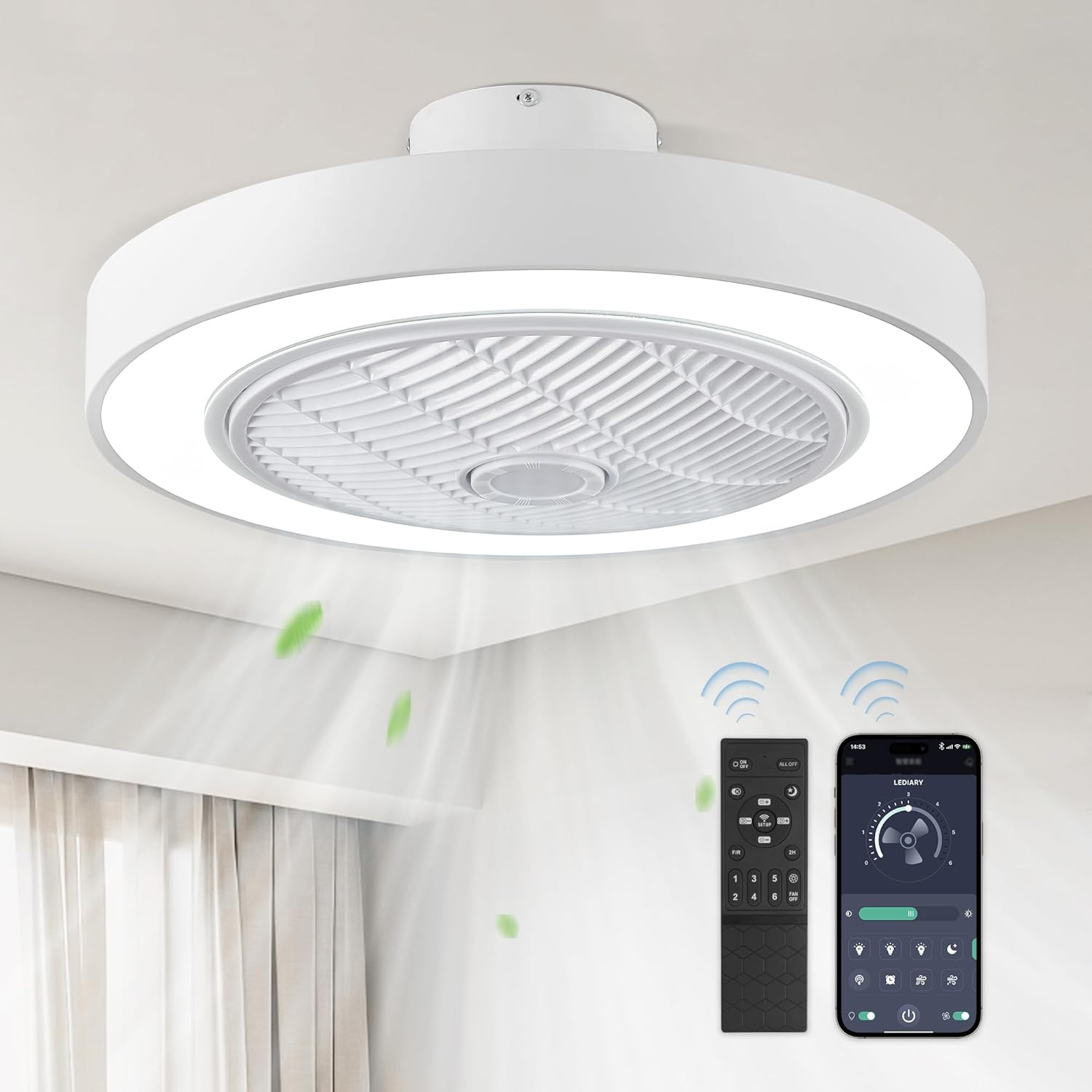 Modern 22" Bladeless Ceiling Fan with Light & Remote - 6 Speeds, 3000-6000K gallery