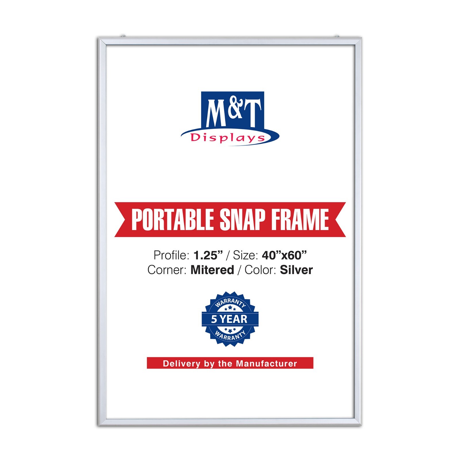 Portable Snap Poster Frame 1.25" Aluminum Front Loading Wall Mount 40x60 Silver gallery