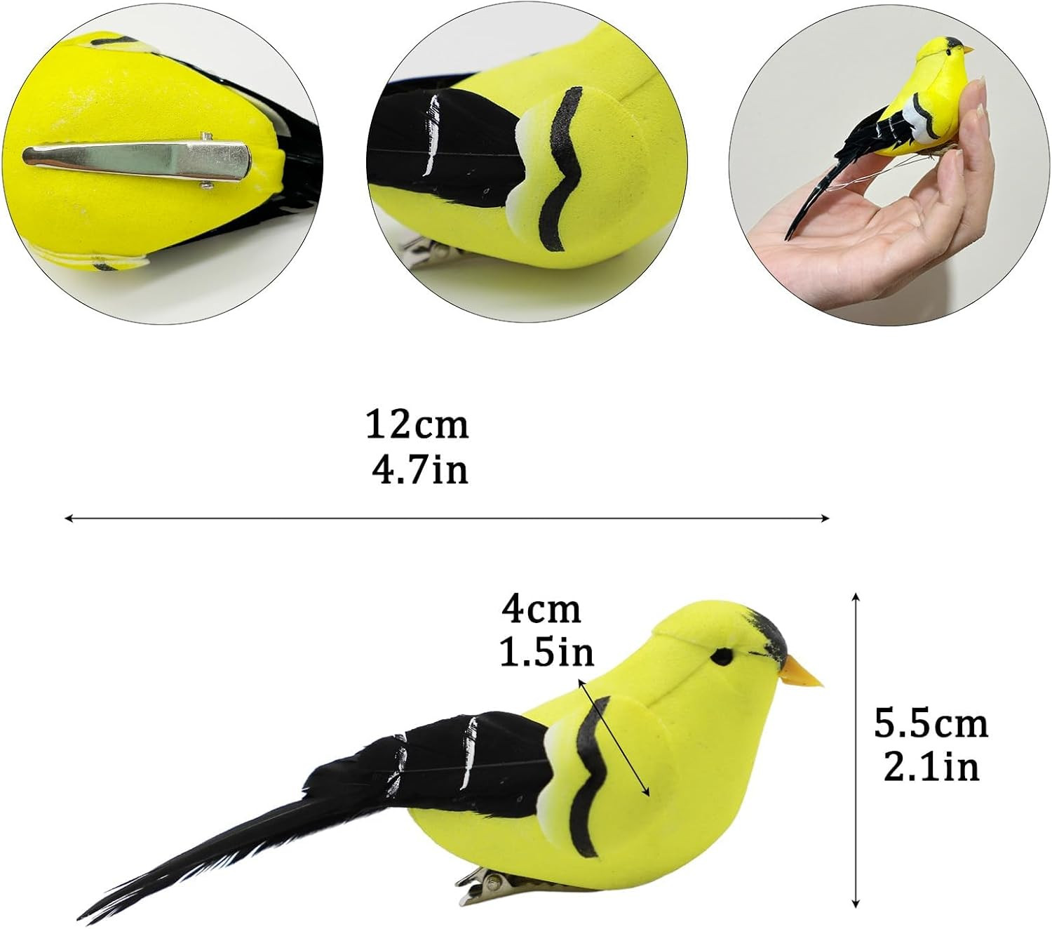Artificial Birds Realistic Yellow Goldfinch 2 Pack Clip on Foam Feathered Bird O gallery