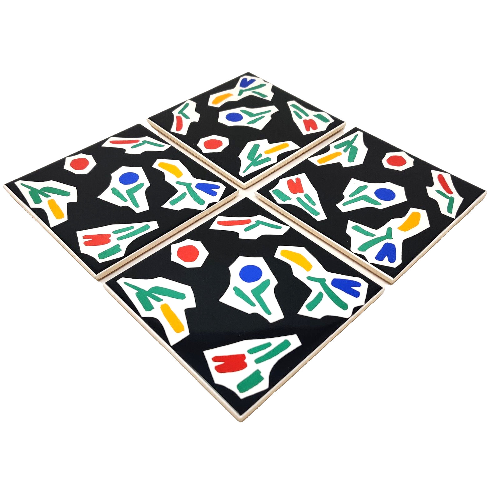 4x Block L. Silva Ceramic Tile Coasters Trivet Cork Retro Modern Pop Art 80s 90s gallery