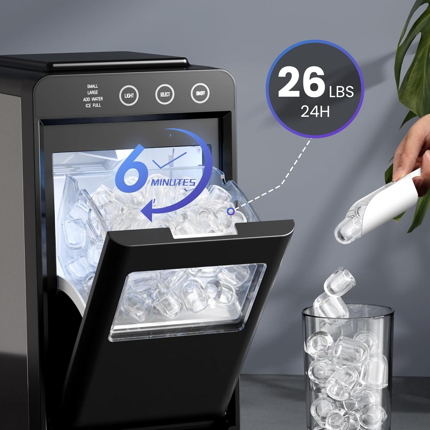 26Lbs/24H,Portable Ice Maker Machine with Self-Cleaning,Interior Lighting,2 Size gallery