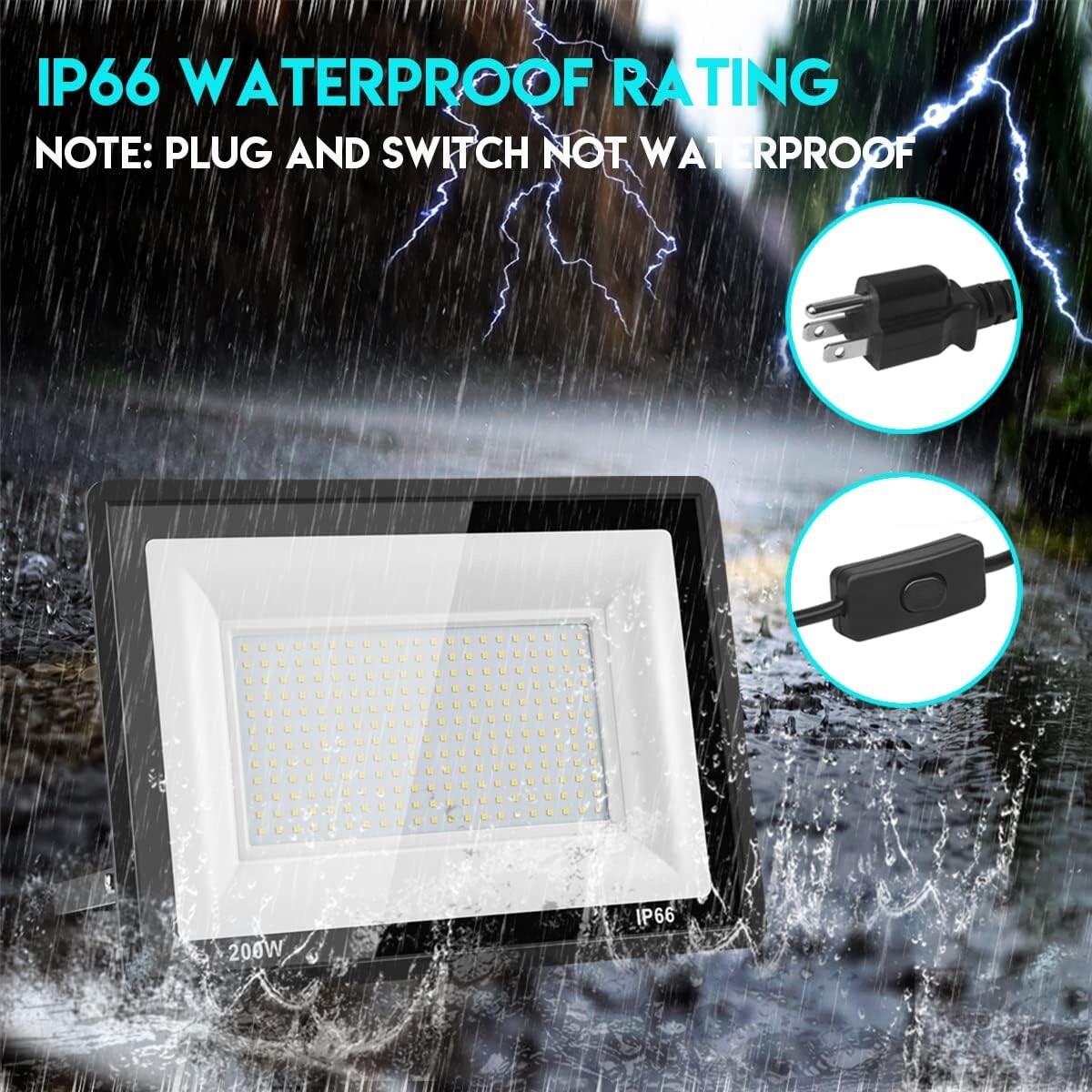 200W 22000LM LED Flood Light Outdoor IP66 Waterproof, 5000K Daylight White 4Pack gallery