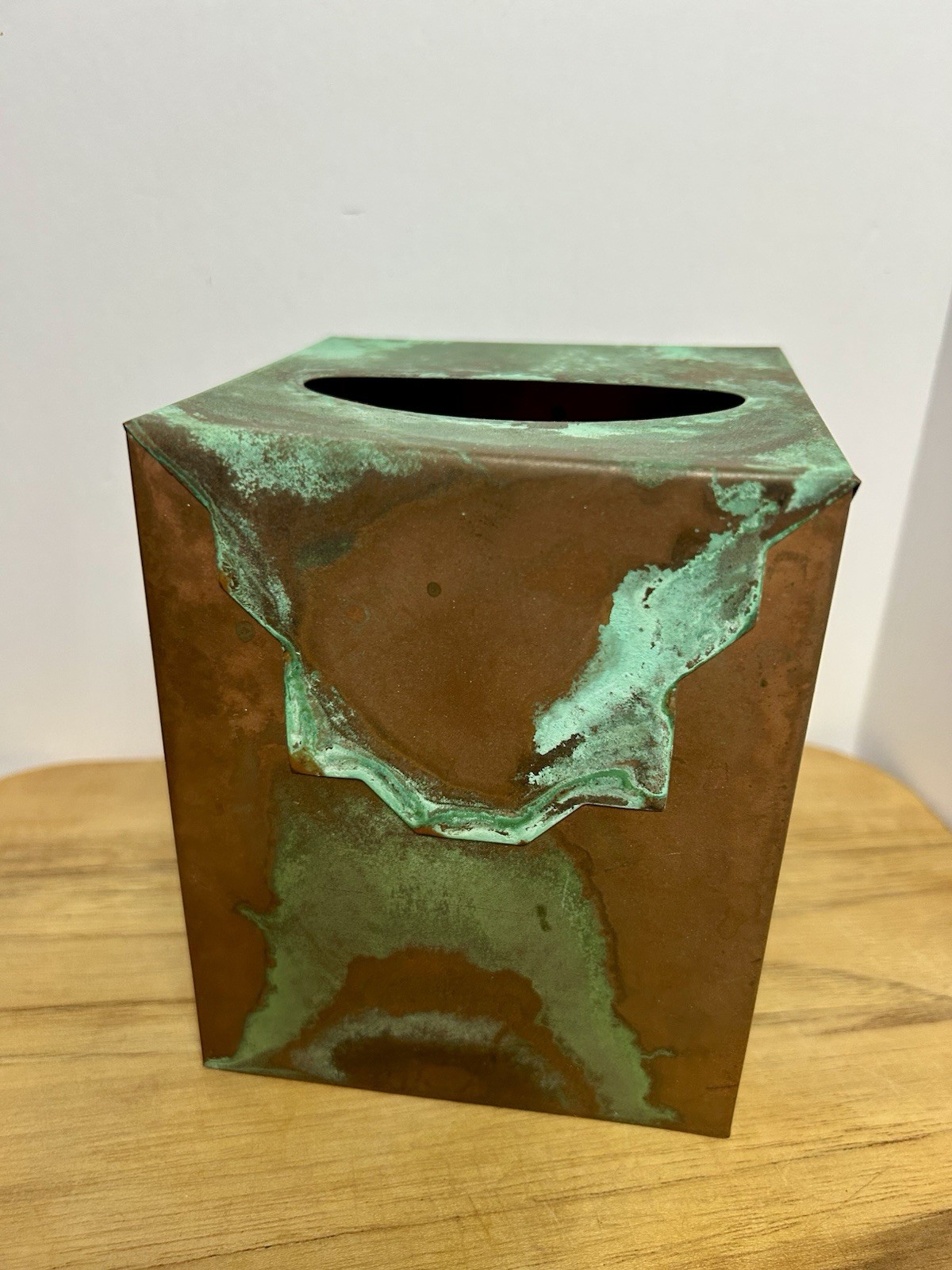 Upright Square DIstressed Rustic Copper Tissue Box Cover Holder with Patina gallery