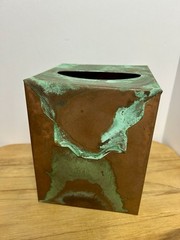Upright Square DIstressed Rustic Copper Tissue Box Cover Holder with Patina