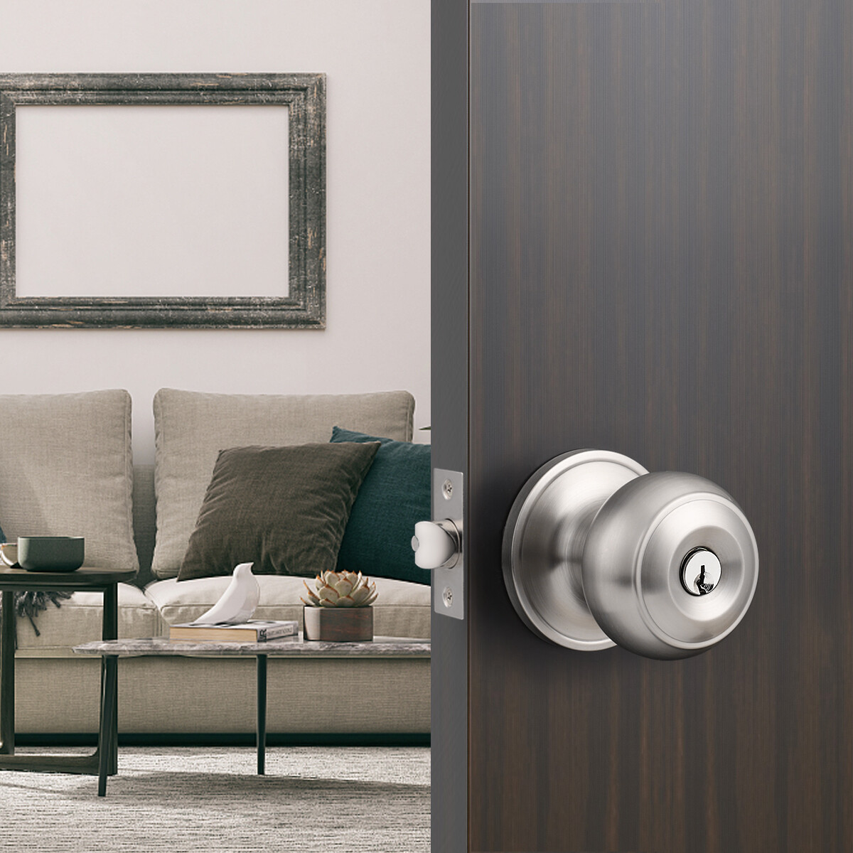 Probrico Brushed Nickel Entry Privacy Passage Dummy Lock Set Round Door Knobs gallery