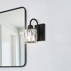 Bathroom Wall Sconce Black Vanity Light with K9 Crystal Shade for Hallway Mirror