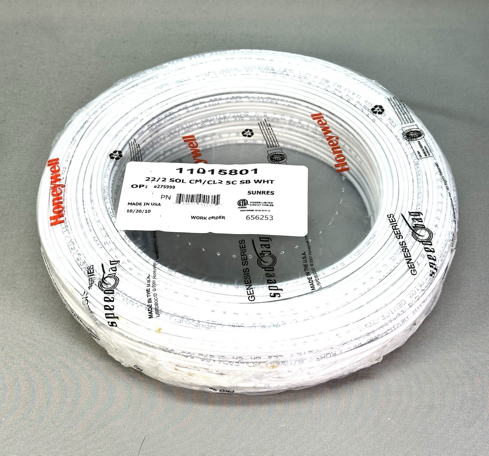 Honeywell Genesis 22/2 Solid Alarm Wire 11015801 CM/CL2 5C SB White 500ft NEW! gallery