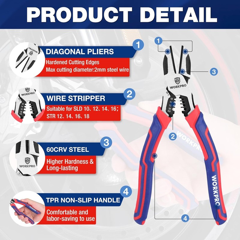 WORKPRO Diagonal Cutting Plier 7.5" Wire Stripper Heavy Duty Side-Cutting Pliers gallery