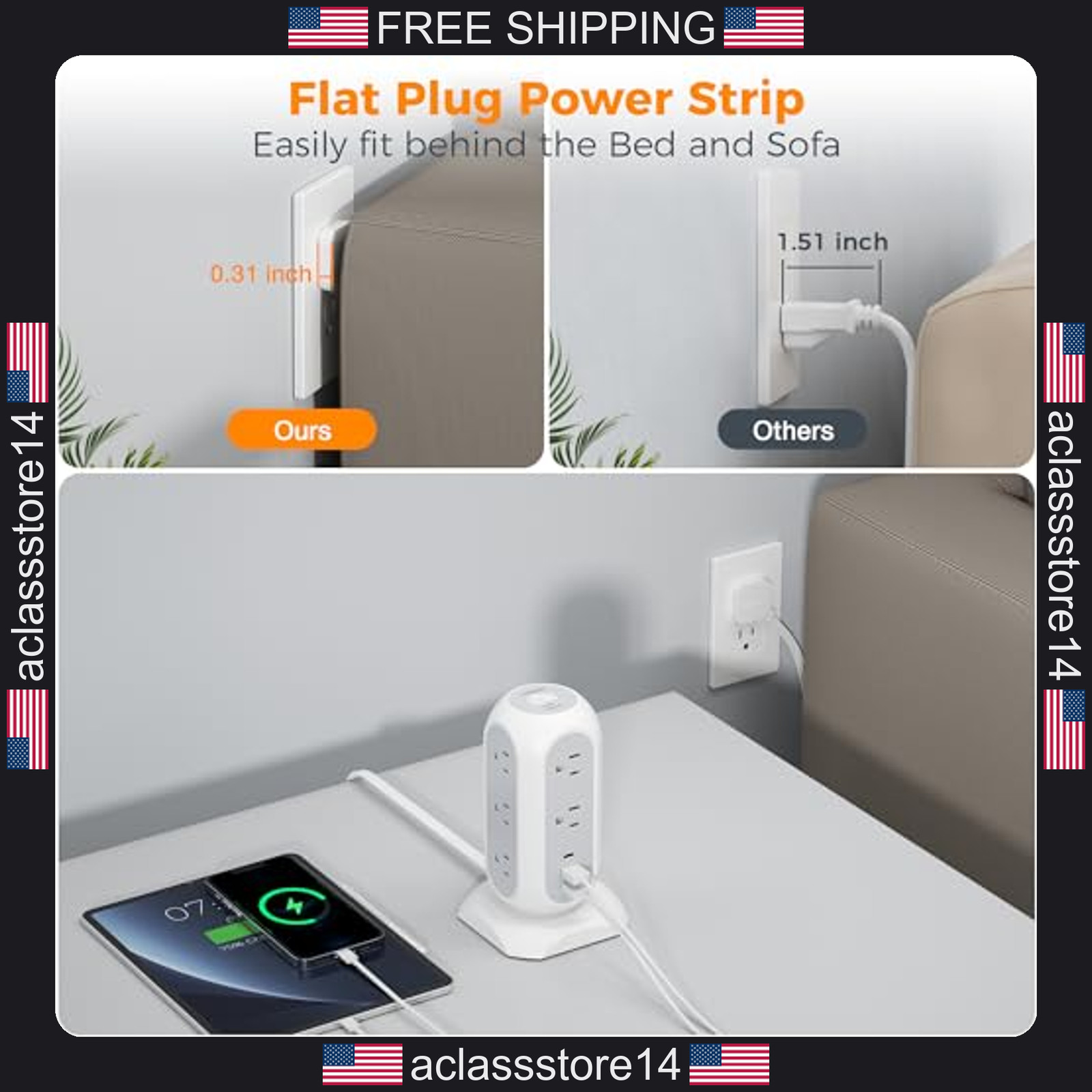 TESSAN Tower Power Strip Surge Protector 11 Outlets 3 USB 1 USB C 6ft Cord gallery