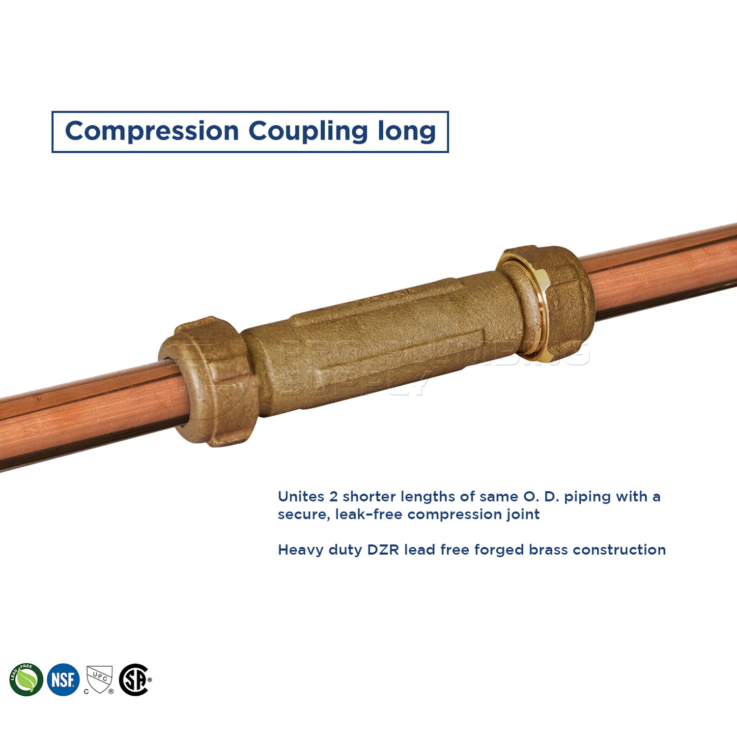 Midline Valve Compression Coupling Fitting, with Packing Nut, Brass, 5 in. Long gallery