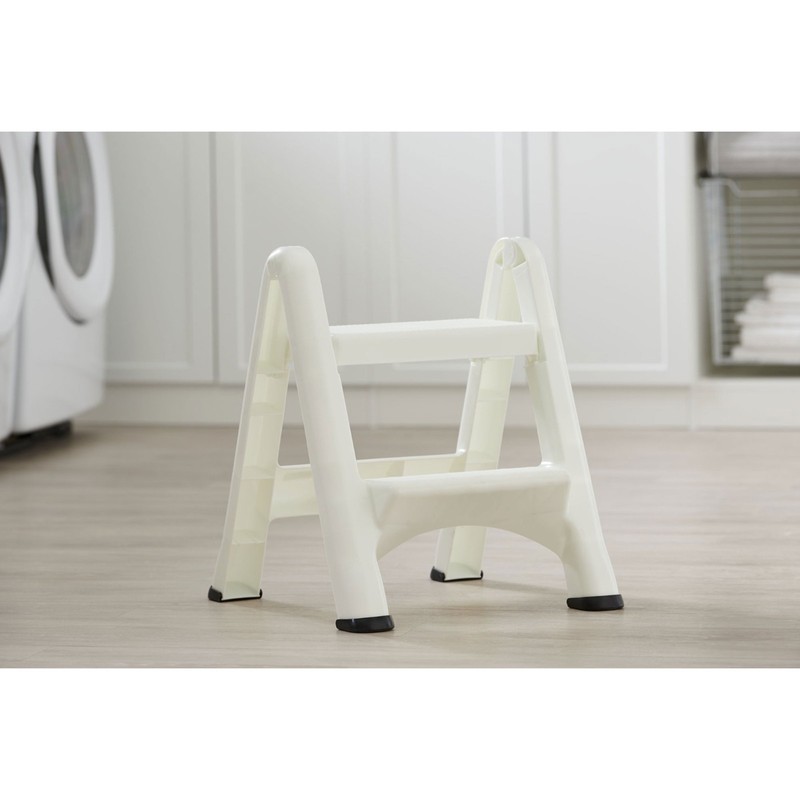 Rubbermaid EZ Two Step Durable Folding Plastic Ladder Step Stool, White gallery