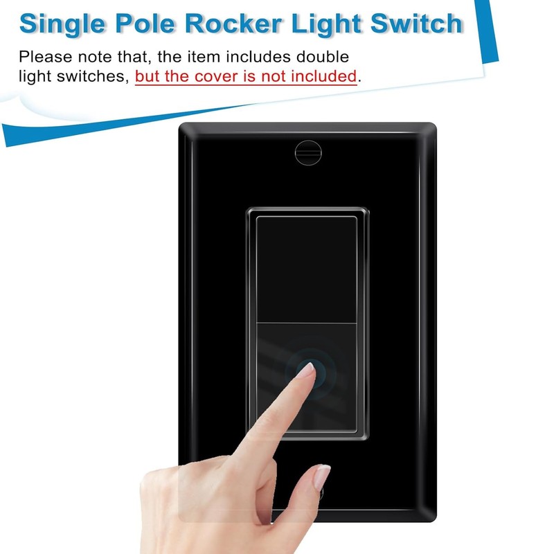 Black Single Pole Rocker Light Switch 15 Amp 120V 277V AC On Off Wall Switch gallery