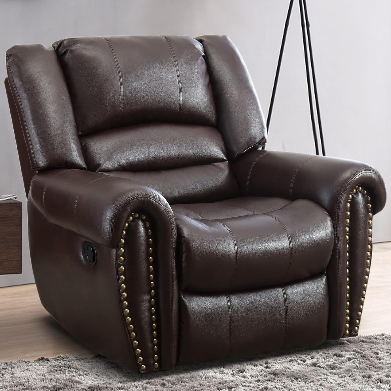 EBELLO Classic Leather Manual Recliner Chair Heavy Duty Reclining Single Sofa gallery