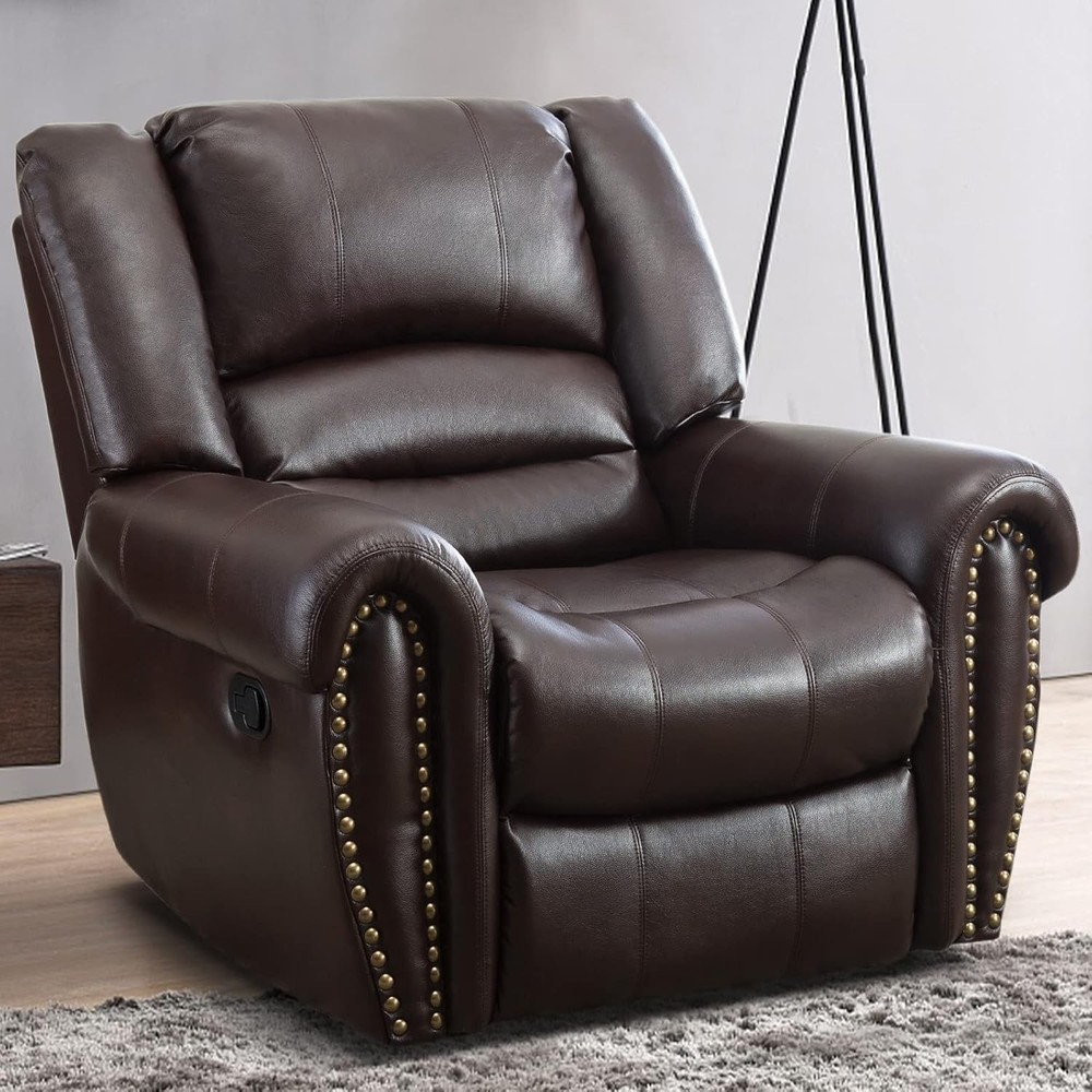 EBELLO Classic Leather Manual Recliner Chair Heavy Duty Reclining Single Sofa