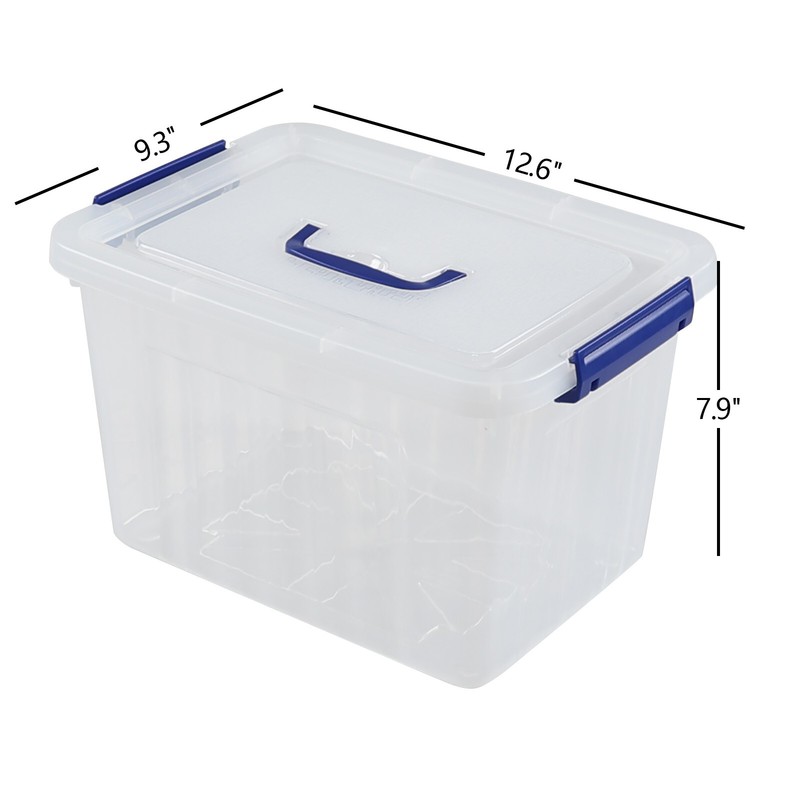 Cand 12 Qt Clear Plastic Stackable Storage Bin w/ Blue Latch Lid, (6 Pack) gallery