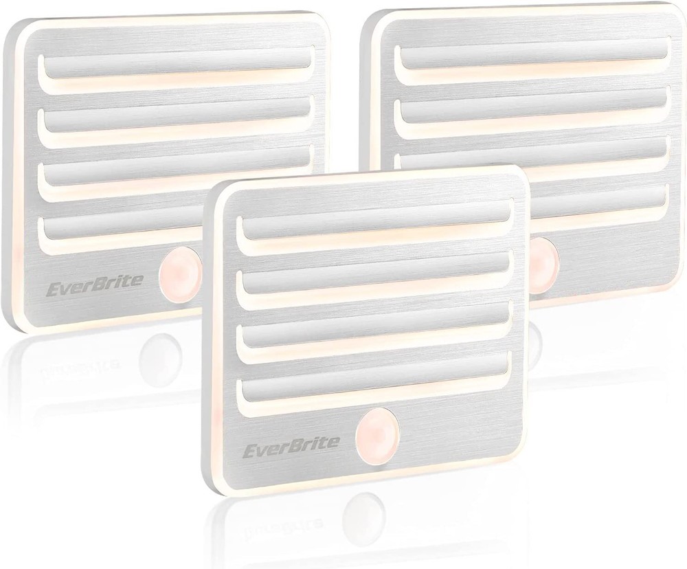 EverBrite 3 Pack Motion Sensor Night Lights LED Soft Warm Light W/9 AA Batteries