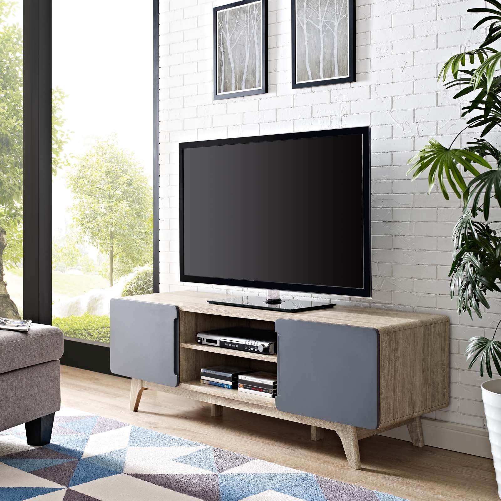Modway Tread 59" Particleboard Wood TV Stand for TVs up to 65" in Natural/Gray gallery