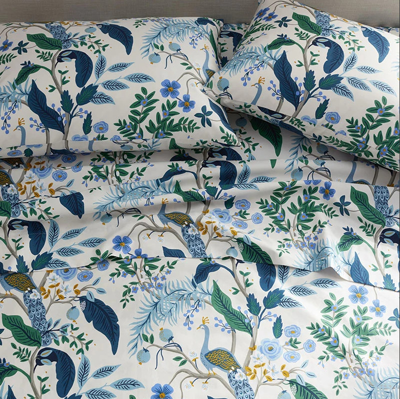 Peacock Classic Smooth Sateen Fitted Bed Sheet - Ivory Multi, Queen gallery