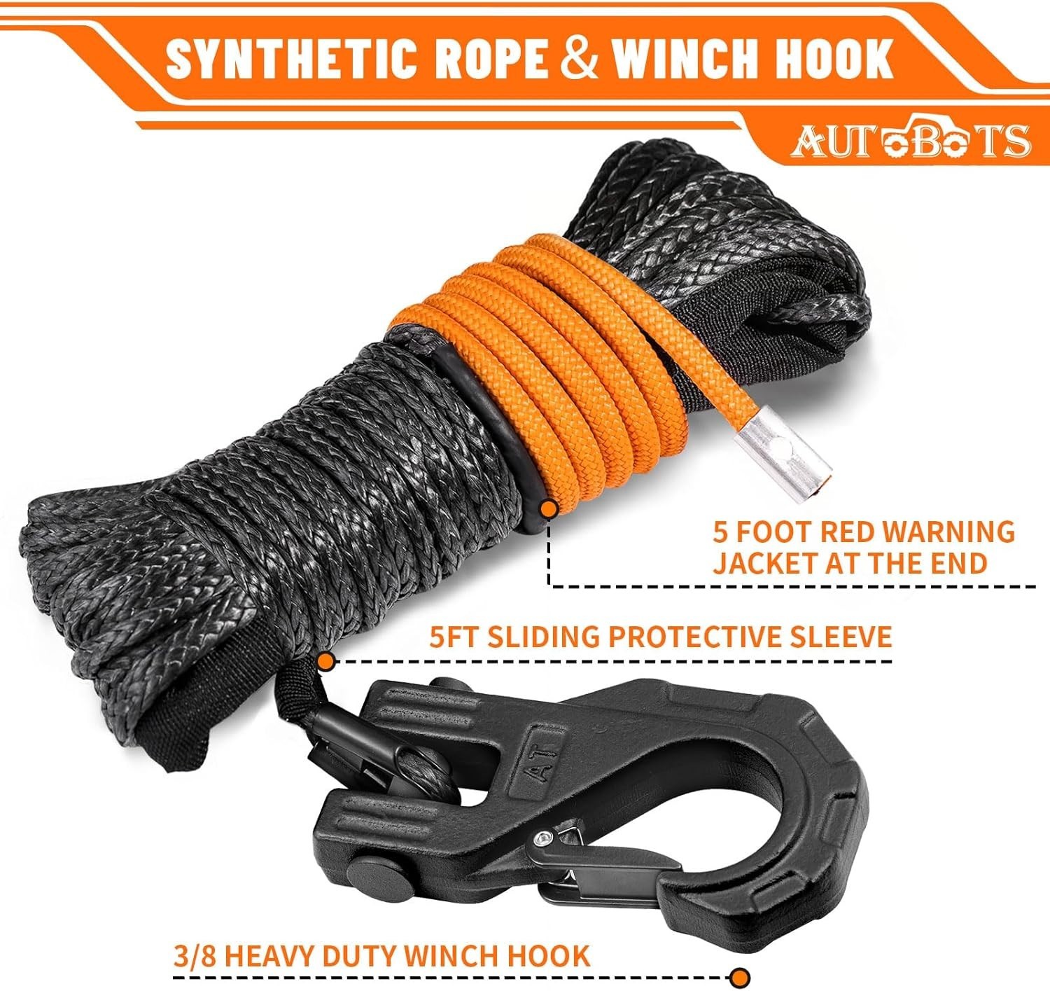 Synthetic Winch Rope 1/4" X 50 Ft，Max 9500lbs Winch Rope 1/4" x 50ft Black gallery