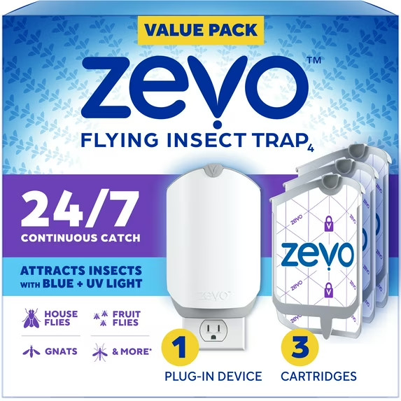 Zevo Flying Insect Trap (1 Plug-in Base + 3 Cartridges) Featuring Blue UV Light gallery