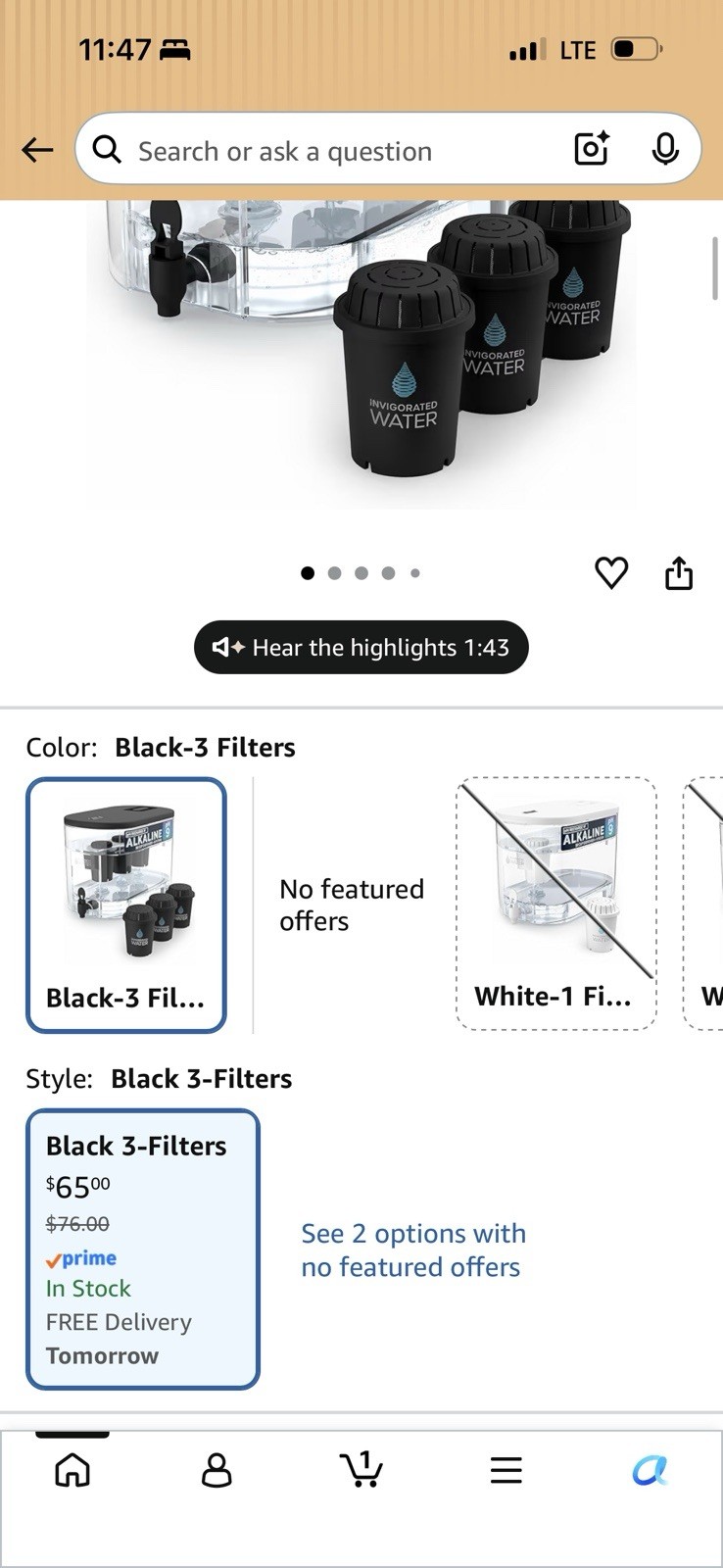 Invigorated Water pH RECHARGE 2F Alkaline Countertop Filter Cartridges 3pk Black gallery