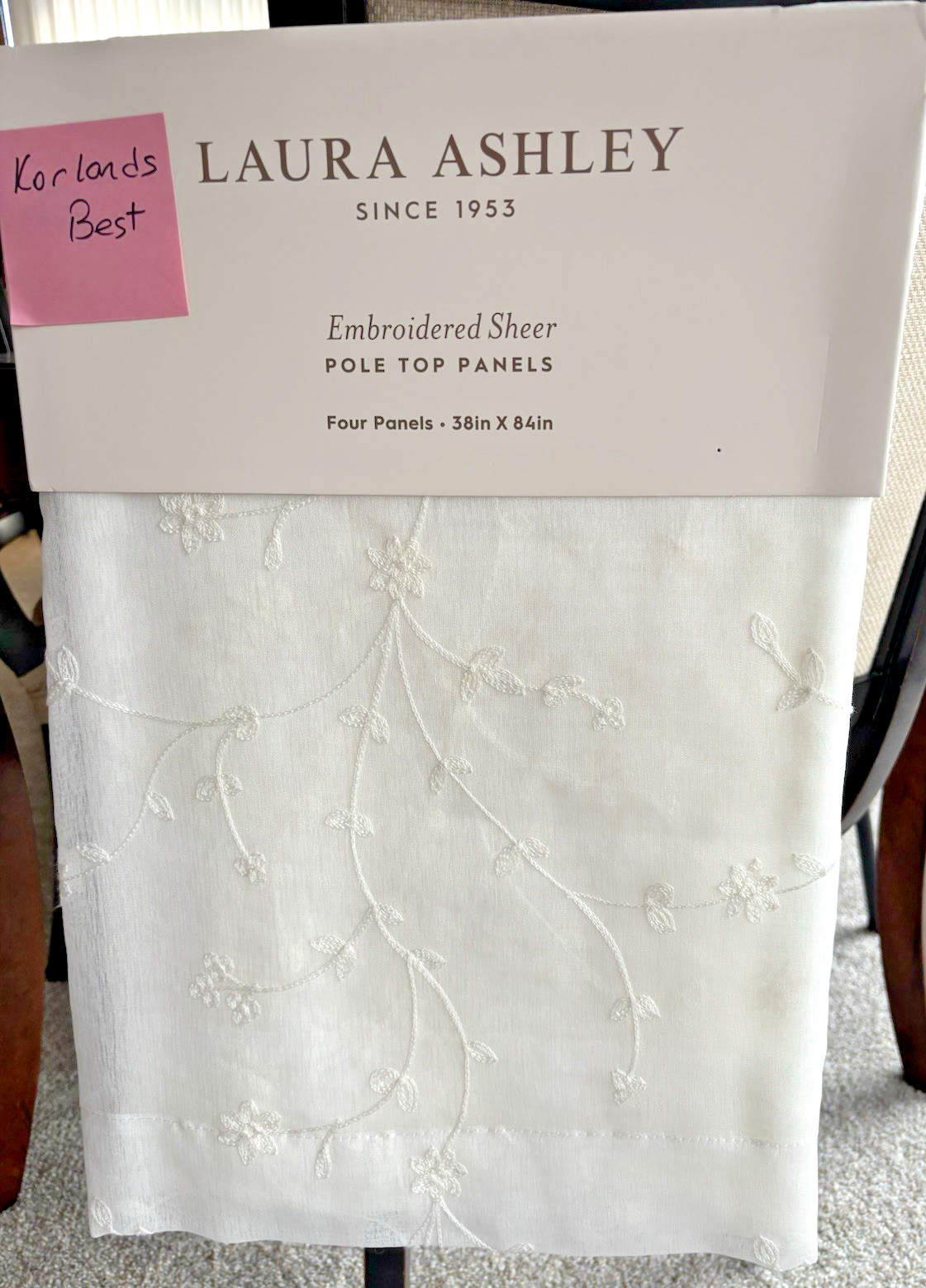 Laura Ashley Window Curtains 4 FOUR Panels 38 x 84 White Sheer Cream Embroidered gallery