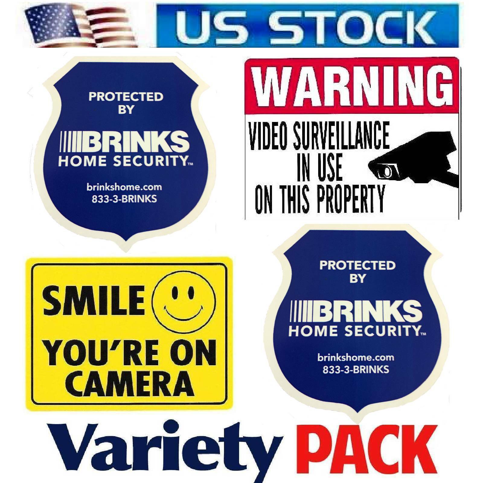 4 Lot Home Window security Brinks Alarm+Waterproof Camera Warning Stickers Sign gallery
