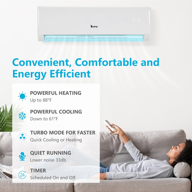 11500 BTU AC Ductless Mini Split Air Conditioner with Heat Pump, Remote, Wifi gallery