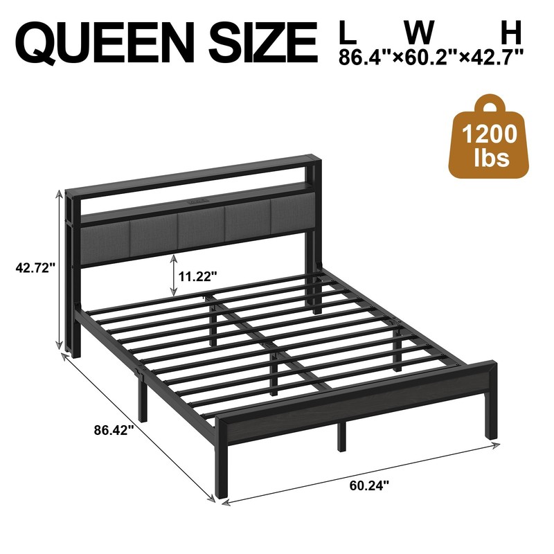 Twin/Full Size LED Light Bed Frame with 2-Tier Storage Headboard and Charging. gallery