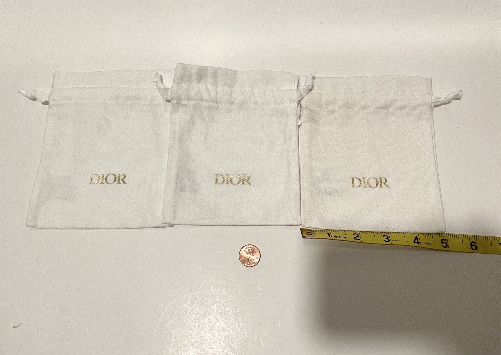 3 DIOR Small White Drawstring Bag Pouch 5x5in gallery