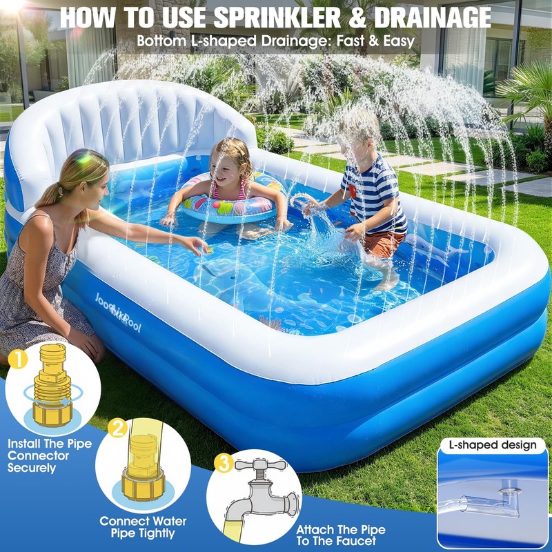 AixPool 2026 Inflatable Pool with Sprinkler,Durable Blow up Pool with Big gallery