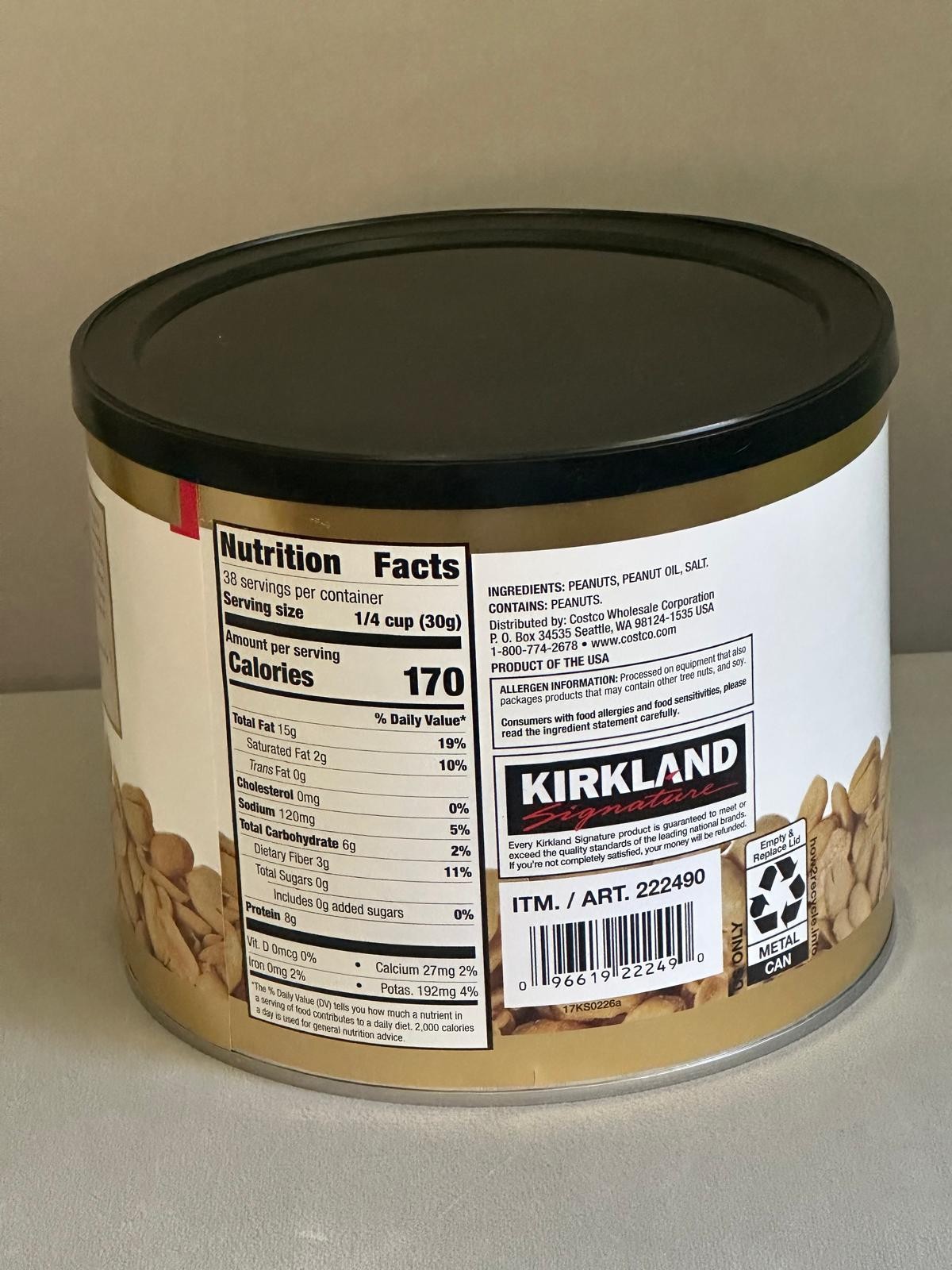Kirkland Signature Extra Large Peanuts Roasted & Salted Virginia 2.5 lb Can Glut gallery