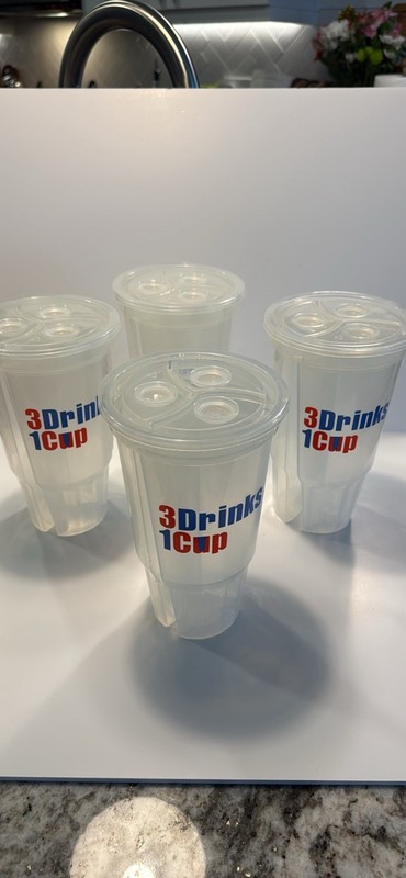 3 Drinks 1 Cup Stackable Party Cups – 4 Pack – 24 oz Total – Three 8 oz Chambers gallery