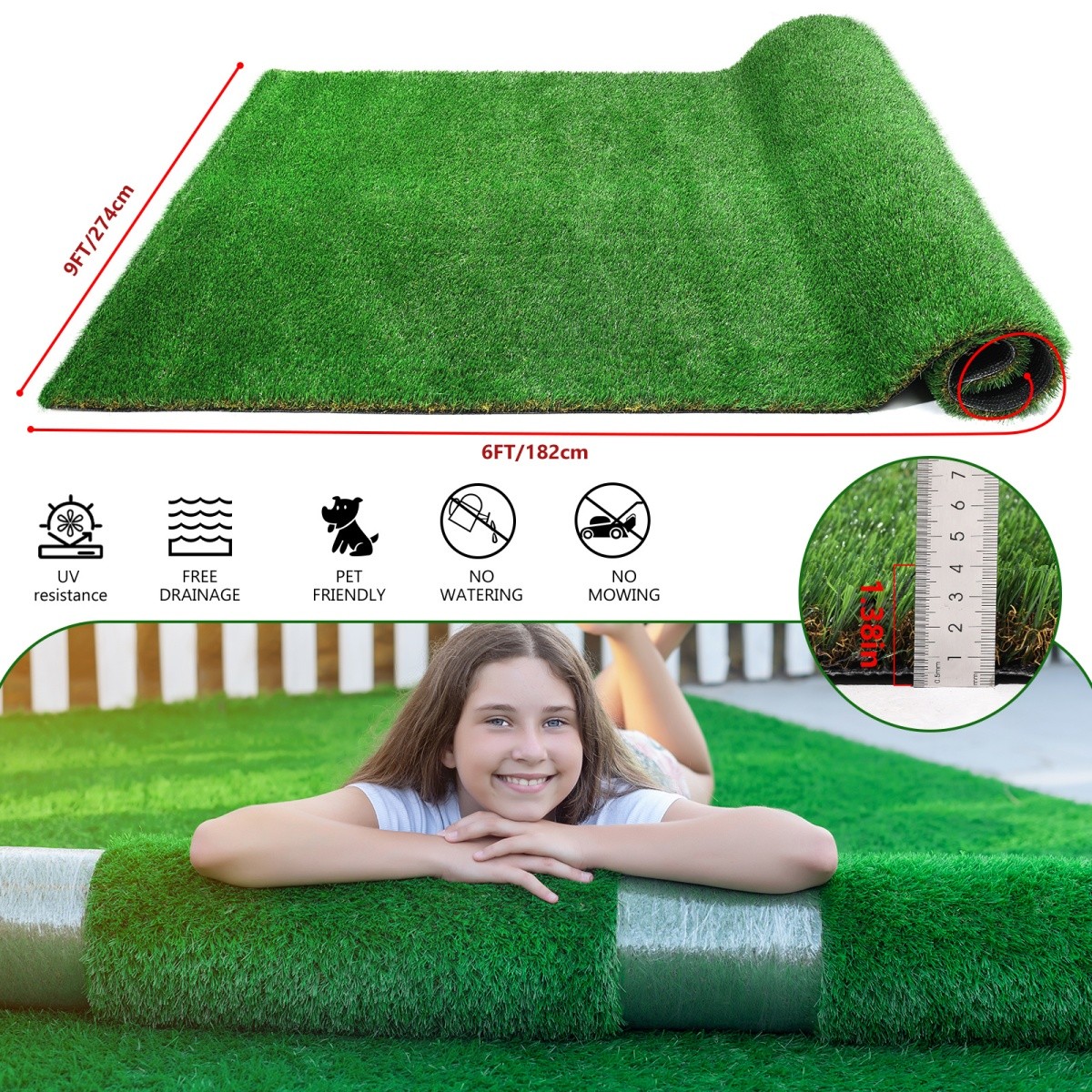 6ft X 9ft Outdoor Green Artificial Grass Decor Patio Balcony Garden Lawn gallery