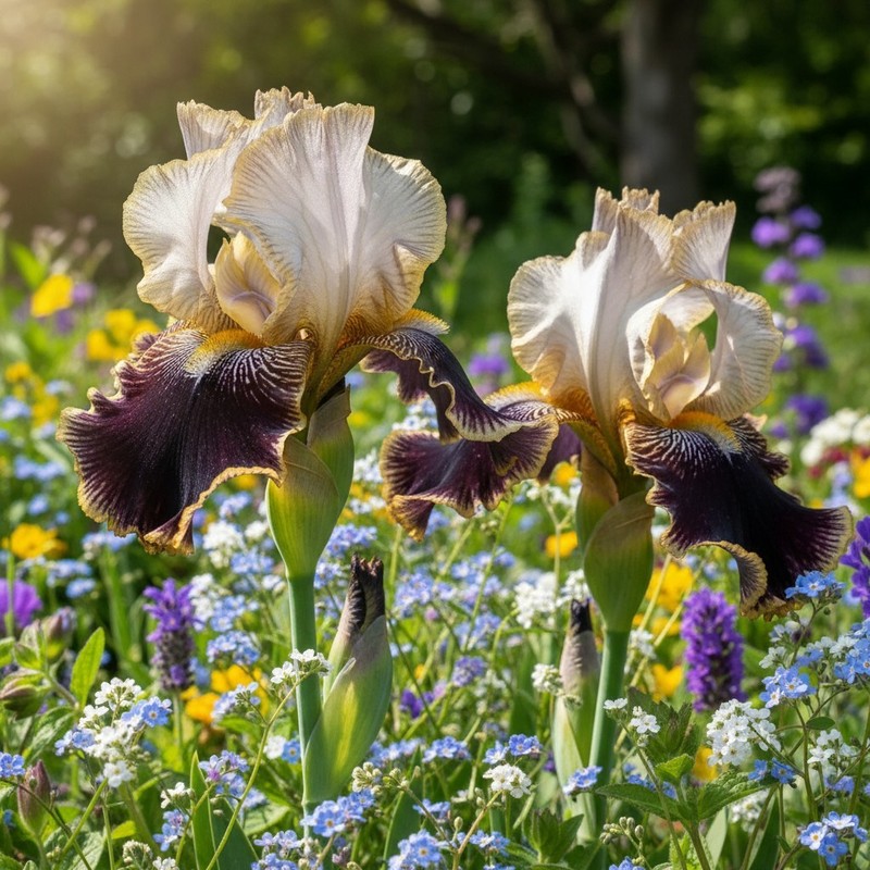 50 Golden-Edged Bearded Iris Seeds – Black & White Ruffled Blooms gallery