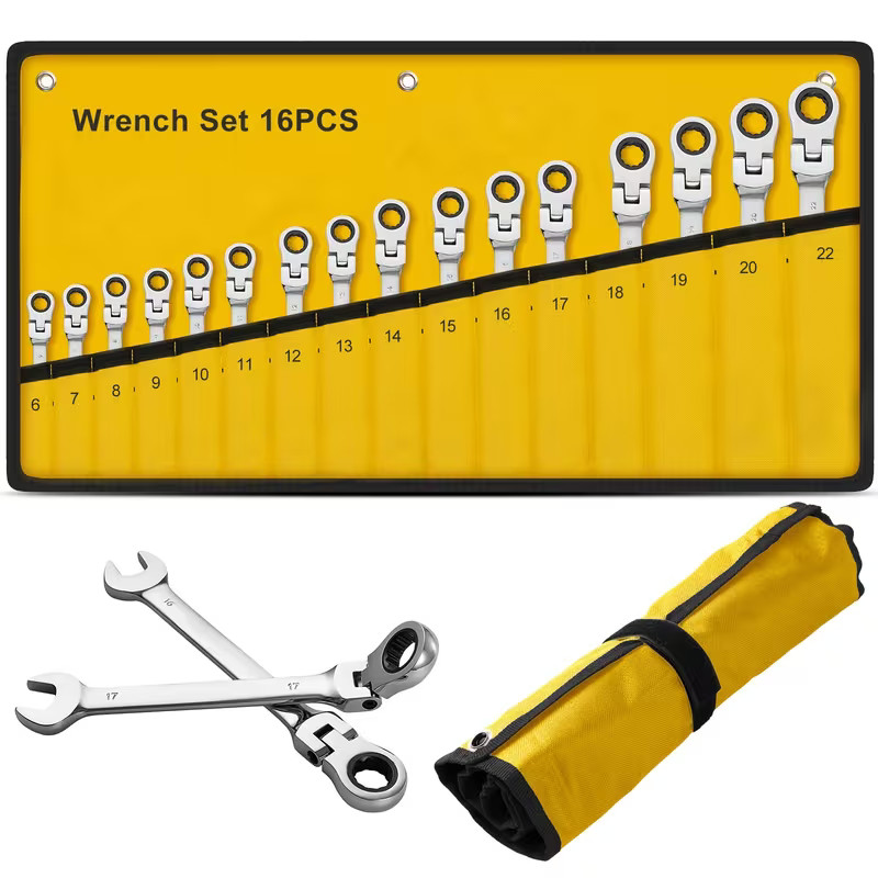 16pcs 6-22mm Flex-Head Ratcheting Wrench Combination Ratchet Spanner Tool Set gallery